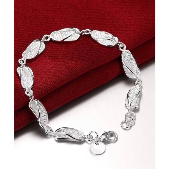 Sparkling 925 Sterling Silver Flip-Flop Link Bracelet Unique 20CM - Picture 2 of 5